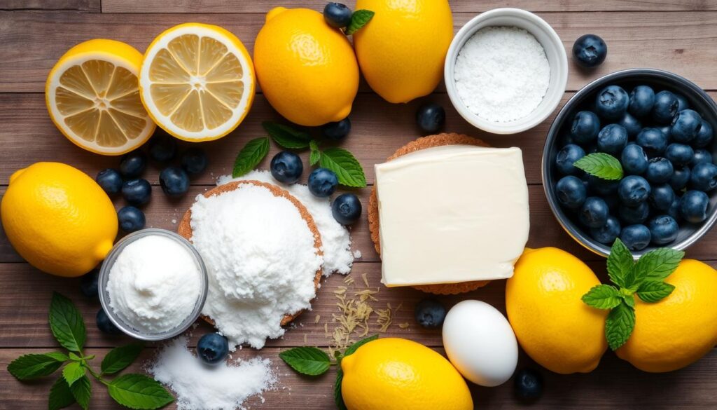 Ingredients for Lemon Blueberry Cheesecake