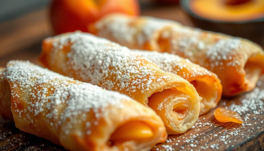 Peach Cobbler Egg Rolls Closeup