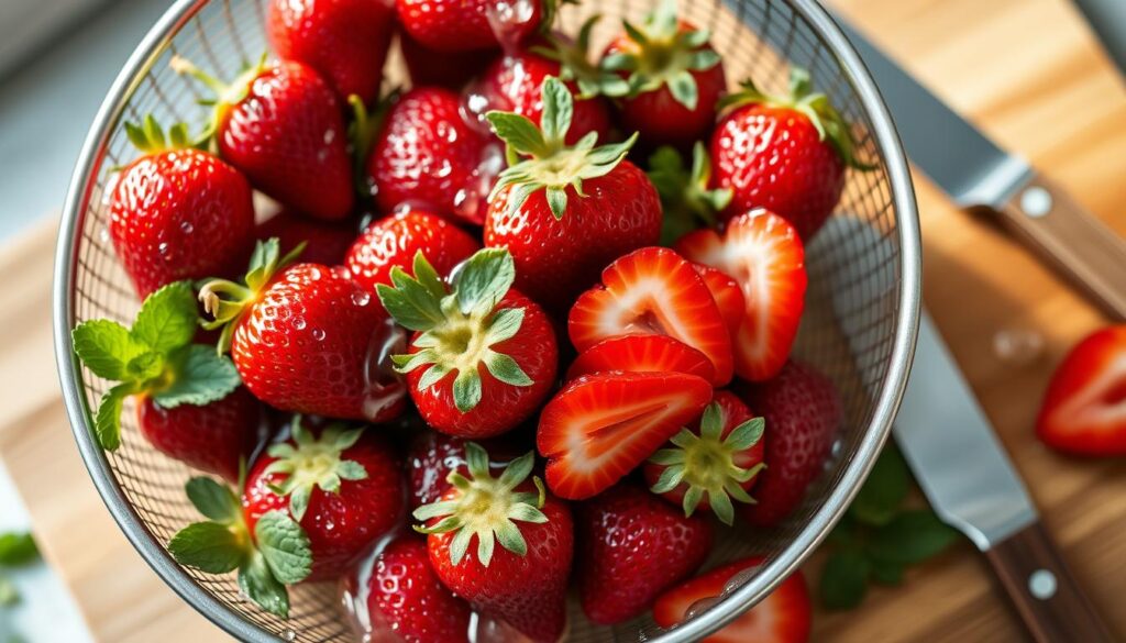 Preparing Strawberries for Cheesecake Topping